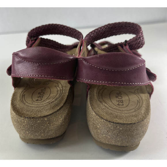 Taos Trulie Sandal Strappy Cork Wedge Leather Suede Cranberry Womens Size 8-8.5 - Picture 6 of 15